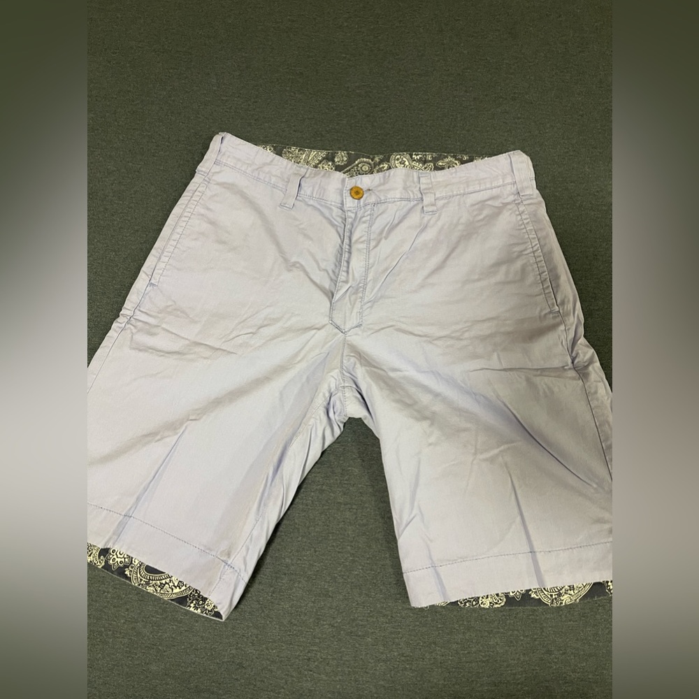 Reversible blue/paisley flat front shorts Size 32